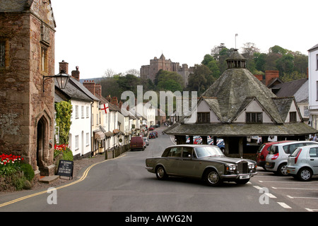 Somerset Dunster High Street Wool Market and the Castle Stock Photo