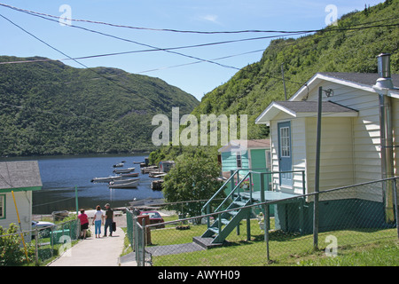 Outport Village Grey River NL Looking Downhill Toward the Water Stock Photo