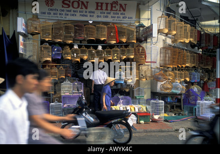 Caged songbirds are popular pets in Hanoi Vietnam Stock Photo