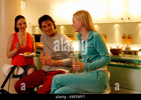 Pilates students at fitness club juice bar Stock Photo