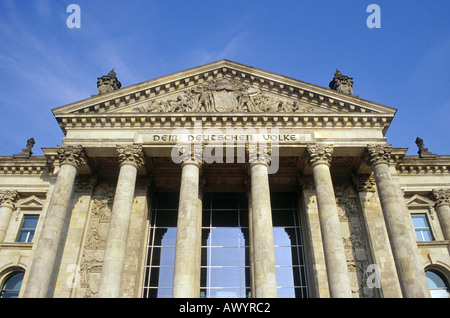 Looking up at the Reichstag in Berlin, Germany. Stock Photo