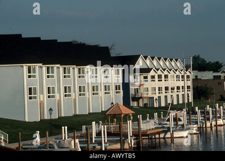 Row of modern condominiums located on along the Black River in Port Huron Michigan Stock Photo