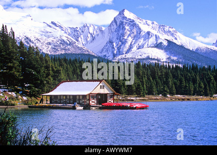 Boathouse at Maligne Lake Stock Photo