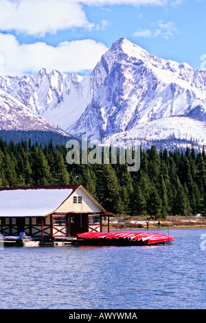 Boathouse at Maligne Lake Stock Photo