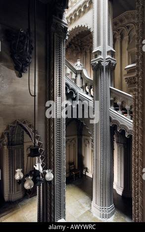 The Grand Staircase at Penrhyn Castle Gwynedd designed by Thomas Hopper and built between 1820 and 1837 in Neo Norman style Stock Photo