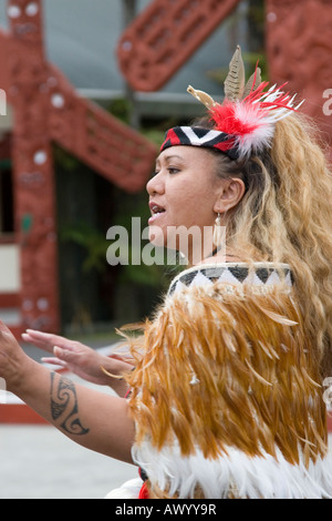 A Maori woman in traditional costume mimics anger during a Matariki ...