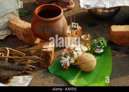 Attukal PONGALA Trivandrum kerala one of the largest women's festival in world;;; pooja ingredients Stock Photo