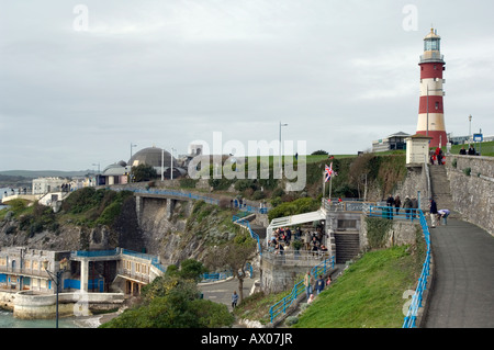 View of Plymouth Hoe to include the Eddystone Lighthouse. Stock Photo