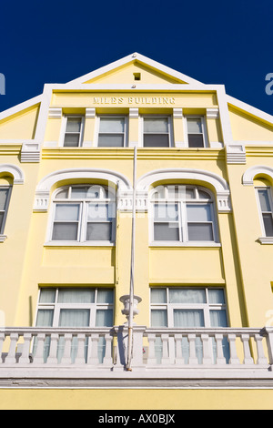 Bermuda, Hamilton, pastel coloured architecture along Front Street, the main street in Hamilton Stock Photo
