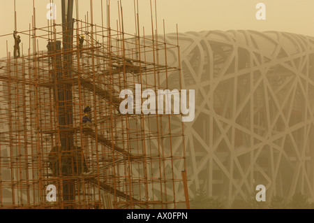 Severe Sandstorm hits construction site of National Stadium for Beijing 2008 Olympic Games. 18-Mar-2008 Stock Photo