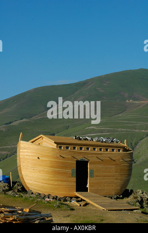 A replica of Noah's Ark built by Greenpeace on Mount Ararat, in Turkey ...