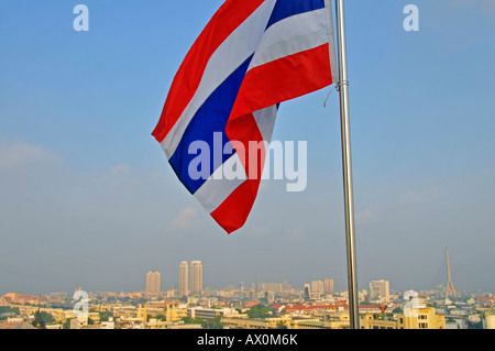 Thai flag and panoramic view of the city viewed from the Golden Mount in Bangkok, Thailand, Southeast Asia, Asia Stock Photo