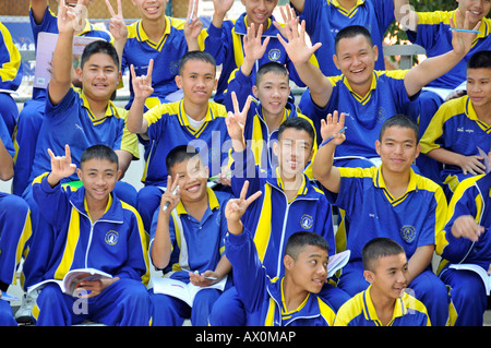 Schoolchildren during a gym class, Chiang Mai, Thailand, Southeast Asia, Asia Stock Photo