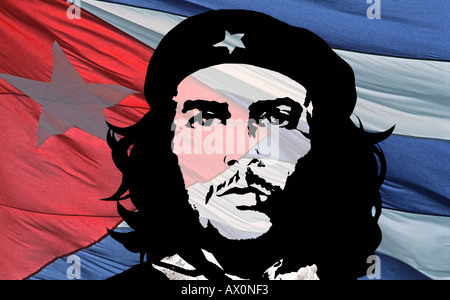 Detail of the Cuban national flag with a superimposed image of Che Guevara CUBA Stock Photo