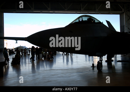 F/A-22 Raptor being displayed in hangar at Edwards Air Force Base Open ...