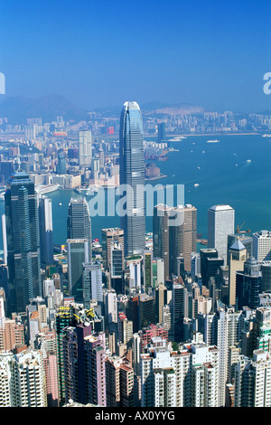 China, Hong Kong, View from Victoria Peak, City Skyline and Victoria Harbour Stock Photo