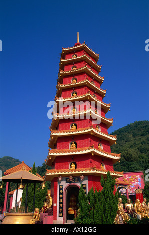 China, Hong Kong, New Territories, Sha Tin, Ten Thousand Buddha Monastery Pagoda Stock Photo