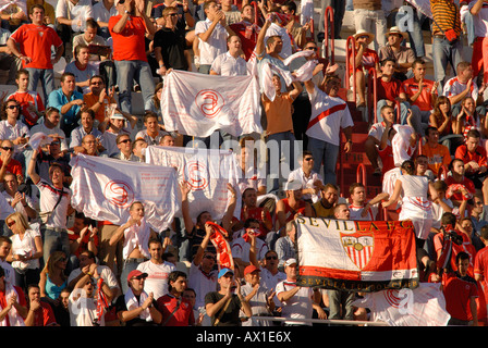 Sevilla FC fans at Ramón Sánchez-Pizjuan stadium, Seville, Andalusia, Spain, Europe Stock Photo