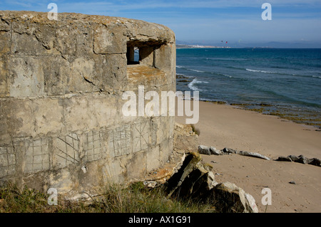 Spain andalusia tarifa remains of a blockhouse on playa de los lances Stock Photo