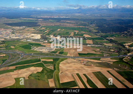 The vast Spanish countryside seen from an airplane over Seville, Andalucia, Spain. Stock Photo