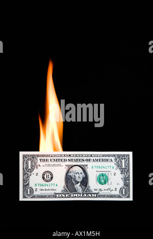 A dollar bill on fire Stock Photo