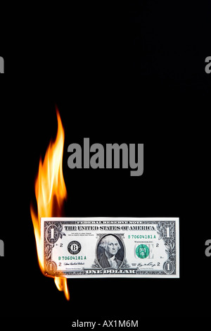 A dollar bill on fire Stock Photo