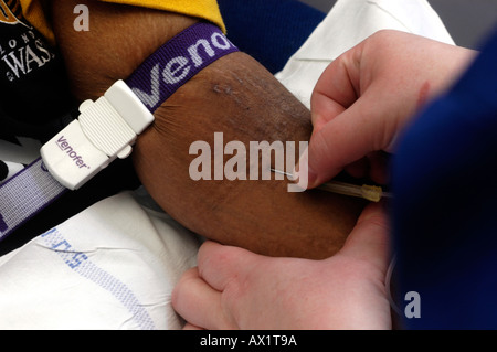 Patient having butterfly inserted into vein Stock Photo