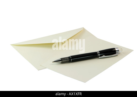 wishing card and black pen isolated on white backround with clipping path Stock Photo