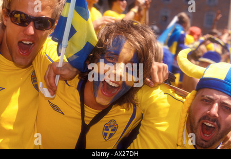 Swedish soccer fans, FIFA World Cup, Germany vs. Sweden, Munich 24.06.2006 Stock Photo