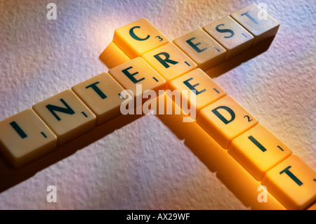 SCRABBLE BOARD GAME LETTERS SPELLING CREDIT Stock Photo