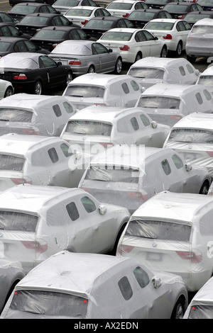 Brand new BMW passenger cars at the harbour in Bremerhaven, Germany Stock Photo