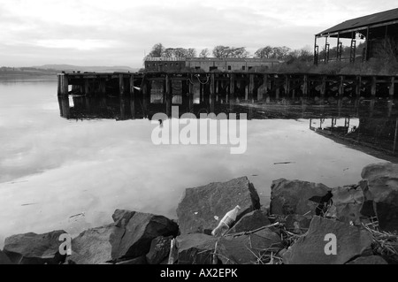 Derelict pier at Bowling Harbour in Dunbartonshire Scotland Stock Photo