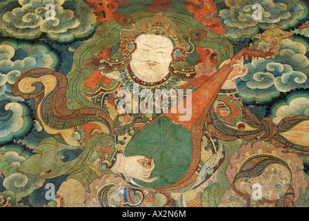 Detail of an ornate Buddhist mural on a wall at Drepung, monastery, Lhasa, Tibet Stock Photo