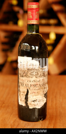 Bottle of Chateau Malescasse red wine from the Medoc Bordeaux region in France Stock Photo