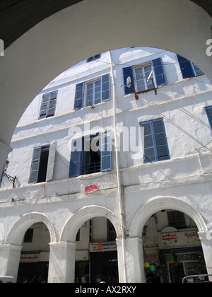Typical white facade of old building in old center town, Algiers, Algeria Stock Photo