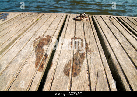 Body Soul relaxing Hamburg Summer wood feet footsteps Stock Photo