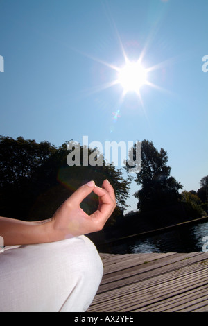 Body Soul relaxing Hamburg fingers hands Wellness leisure balance Yoga Stock Photo