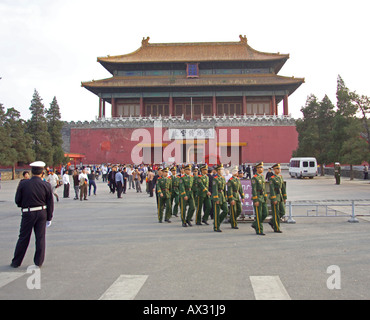 Red Guard marching out of The Forbidden City Stock Photo