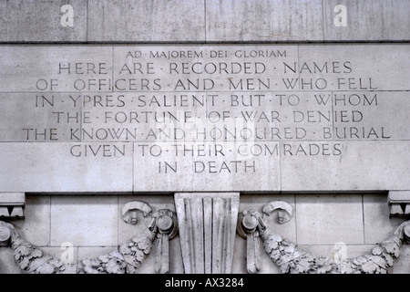 Inscription on the Menin Gate Ypres Belgium Stock Photo