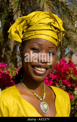 Travel, Senegal, Dakar, Local young woman in national dress, Stock Photo