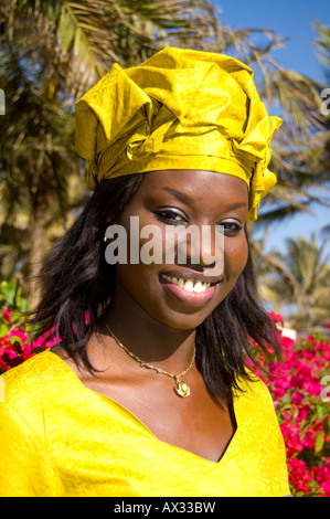 Travel, Senegal, Dakar, Local young woman in national dress, Stock Photo