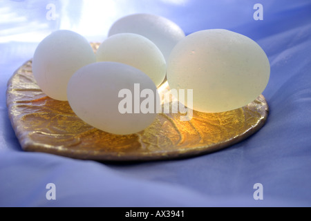 Eggs on Gold Leaf Platter Stock Photo