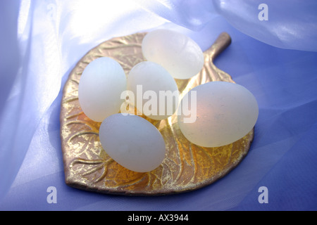 Eggs on Gold Leaf Platter Stock Photo