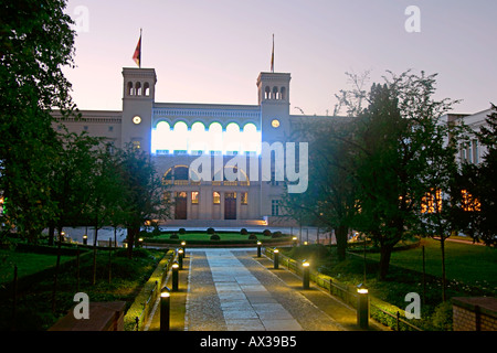 Berlin Hamburger Bahnhof in Berlin Mitte Museum former railway station named Hamburg railway station outdoor dusk Stock Photo