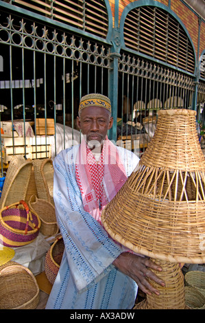 Travel, Senegal, Dakar, Local man, Basket seller in central market, Stock Photo