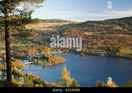 View looking down over Loch Tay to the village of Kenmore. Stock Photo