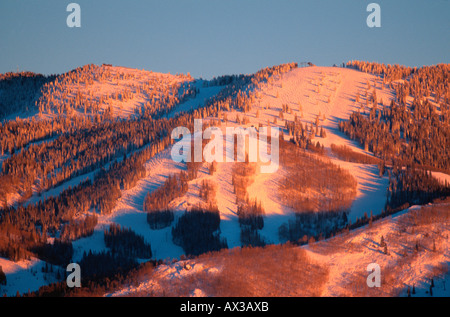 Alpenglow on Steamboat ski area Mt Werner Steamboat Springs Colorado USA Stock Photo