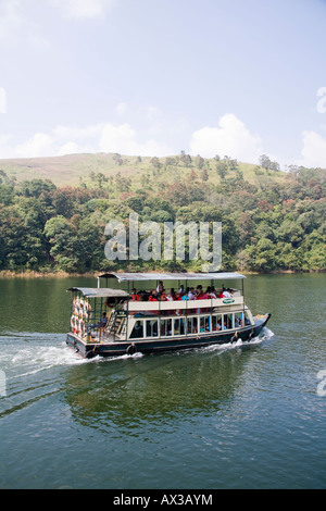 Pleasure boat, Periyar Lake, Periyar Wildlife Sanctuary, Thekkady, near Kumily, Kerala, India Stock Photo