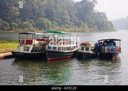 Pleasure boats, Periyar Lake, Periyar Wildlife Sanctuary, Thekkady, near Kumily, Kerala, India Stock Photo