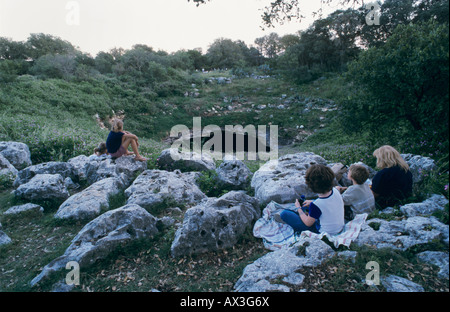 Bracken Cave with visitors waiting for bats emerging Bracken Cave San Antonio Texas USA Stock Photo